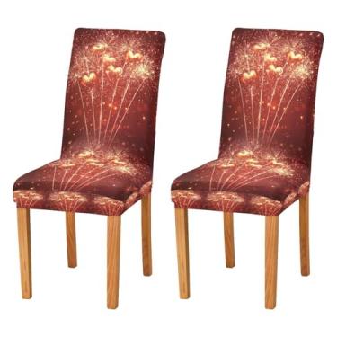 Imagem de Blueangle Conjunto de 2 capas de cadeira de jantar elásticas laváveis para fogos de artifício dos namorados - Capas protetoras para casa, cozinha e banquete (263)