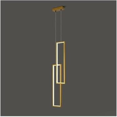 Imagem de Lustre Moderno Minimalista Moderno Led Quadrado Pingente Luz Fio Altura Ajustável Suspensão Lustre Luminária De Teto Para Sala De Estar Quarto Foyer Sala De Jant, Trichromatic Light, Gold(100cm)