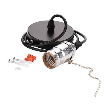 Imagem de SIWOTED E26 Vintage Pingente Suporte de luz com interruptor de corrente de puxar base de lâmpada montada no teto (Prata)