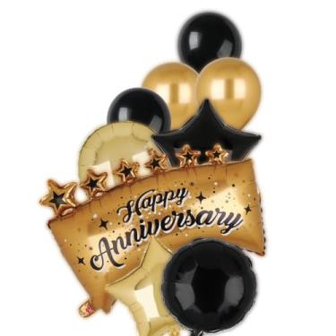 Imagem de Conjunto de balões de feliz aniversário de 45 cm ouro preto aniversário Mylar balões de látex 30,5 cm aniversário casamento celebração aniversário decorações de festa suprimentos 15 peças