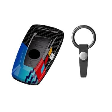 Imagem de Capa de chave de carro com textura de fibra de carbono, compatível com BMW Série 5, Série 3, Série 7, Lâmina x5x6 Quadrada x1x3, Fivela de chave(Type B with buckle)