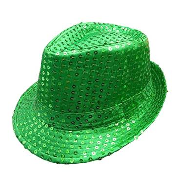 Imagem de Chapéu irlandês de lantejoulas Fedora Headwear unissex feminino masculino Bling Dance Hats Western Shining Jazz Disco Cap Acessórios Cosplay, Verde, tamanho �nico