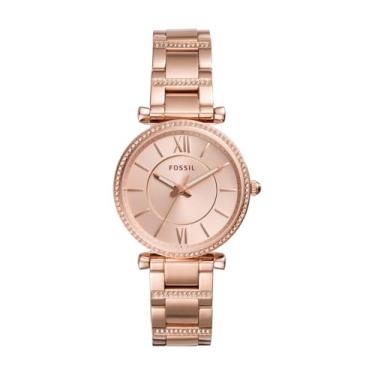 Imagem de Fossil Relógio feminino Carlie de aço inoxidável de quartzo, Glitter ouro rosa, Regular, Movimento de quartzo
