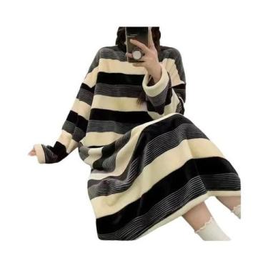 Imagem de Camisola Feminina De Inverno Quente Em Fleece Coral Com Manga Longa, C