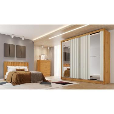 Imagem de Guarda Roupa Casal Europa Mademarques Cordoba 2 Portas 4 Gavetas MDF Espelho Peroba-off White Móveis Europa