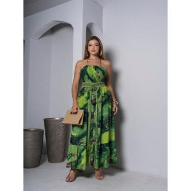 Imagem de Vestido Feminino Seda Com lastex no busto e costa aberta Cor:VerdeTama