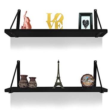 Imagem de Kit 02 Prateleiras De Parede Munique Mao Francesa Decorativa Mdf 60cm X 15cm Preta/Preta