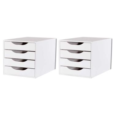 Imagem de Conj 2 Caixa Arquivo Gaveteiro Em Mdf Branco Com 4 Gavetas Brancas Fundas Souza Referência 3336