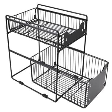 Imagem de Organizador de armário de 2 camadas sob a pia, organizadores dobráveis dobráveis resistentes sob a pia e armazenamento com gaveta de armazenamento deslizante Organizador de armário grande multiuso para cozinha, banheiro