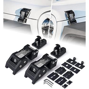 Imagem de Xprite Travas de capô de alumínio com bandeira retrô, kit de travas de capô ajustável compatível com Jeep Wrangler JK JKU 2007-2018 e Jeep Wrangler JL JLU 2018-2025 e 2020+ Gladiator JT, 1 par
