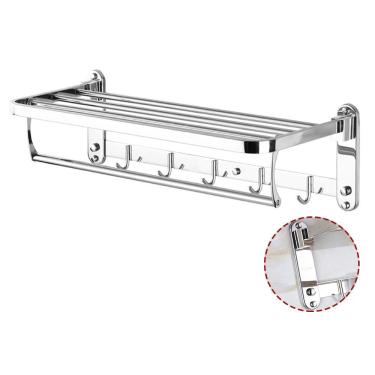 Imagem de Toalheiro Prateleira Varal Roupa Suporte Inox Gancho Porta Toalha Armazenamento Banheiro Lavandeira Casa Pousada Hotel Multiuso