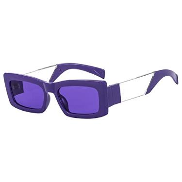 Imagem de Óculos de Sol Retangular Pequeno Vintage Designer Feminino Moda Óculos de Sol Tons UV400 Masculino Luxo Masculino Feminino Óculos, Roxo, A