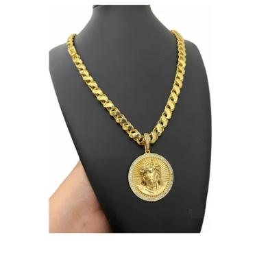 Imagem de Cordão + Pingente 8mm Friso S Dupla Face Banhado A Ouro 18k