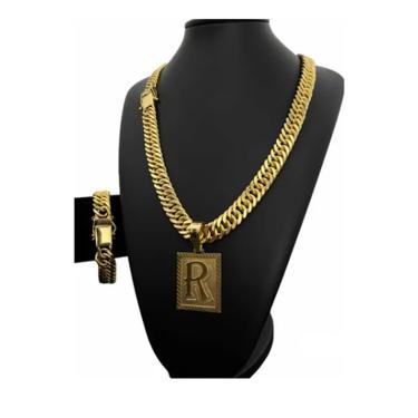 Imagem de Cordão Grumet Lacraia 13mm Pulseira E Pingente Banhado Ouro