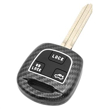 Imagem de TANGSEN Smart Key Fob Capa compatível com Toyota Land Cruiser FJ Cruiser Lexus Es300 Ls430 Lx470 Rx300 Rx330 Rx350 Rx400h Padrão de fibra de carbono preto ABS borracha de silicone noturna preto luminoso preto
