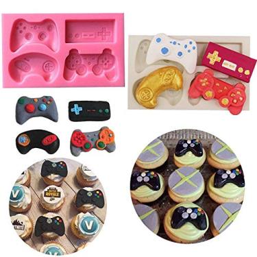 Imagem de 2 peças de molde para bolo controlador de jogo – Molde de silicone para jogos de videogame para decoração de cupcake Topper, tema de jogo, ideias de festa