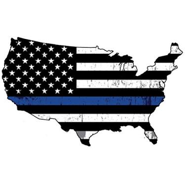 Imagem de Adesivo de vinil com bandeira dos Estados Unidos da polícia Blue Lives Matter Thin Blue Line para carro, caminhão, RV, SUV e barcos, suporte de janela para polícia e aplicação da lei