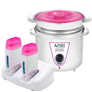 Imagem de Termocera Panela Depilação 900g c/Refil + Base Dupla com 2 Rollon Branco c/Rosa Mega Bell