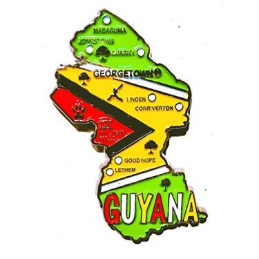 Imagem de Imã Guiana – Imã Mapa Guiana Bandeira Cidades Símbolos - Mapa Mundi Magnético - Imã Geladeira Guiana