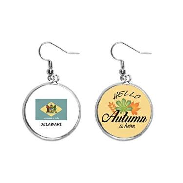 Imagem de Brinco de folha de outono com contorno da bandeira do estado americano Delaware