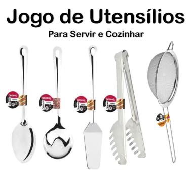 Imagem de Kit Utensilios Para Cozinha 5 Pecas - Jogo Utensílios para Servir e Cozinhar em Inox 5...