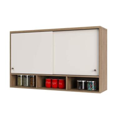 Imagem de Armário Aéreo 120 cm 2 Portas de Correr e Nicho Inferior Mel Luciane Móveis