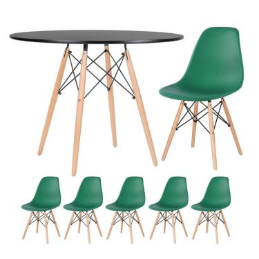 Imagem de KIT - Mesa redonda Eames 100 cm preto + 5 cadeiras Eiffel DSW