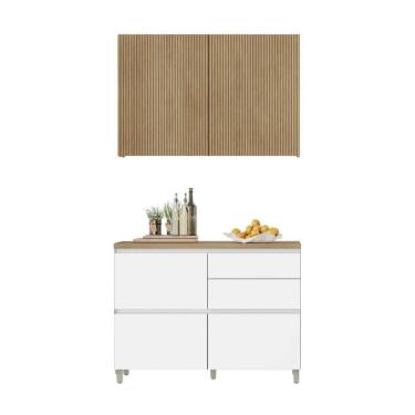 Imagem de Cozinha Modulada 100% MDF 2 Peças Nesher Rainha Branco Marrom