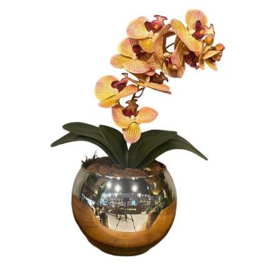 Imagem de Orquídea Tigre Rosa Artificial Arranjo no Vaso Espelhado Flores Permanentes