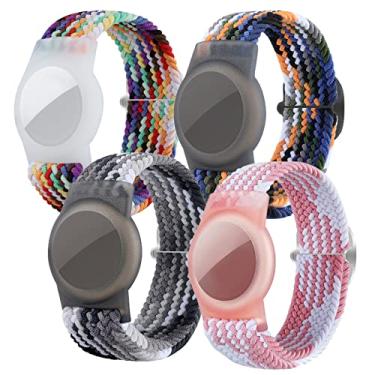 Imagem de Pacote com 4 pulseiras infantis para AirTag, pulseira trançada de nylon com suporte para rastreador GPS para Apple Air, pulseira de relógio de segurança infantil antiperda ajustável, material de volta