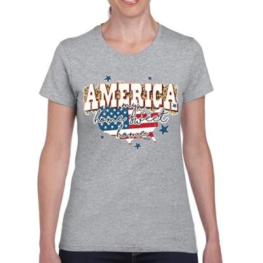Imagem de Camiseta feminina America My Home Sweet Home 4th of July Stars and Stripes Pride American Dream Patriotic USA Flag, Cinza, G