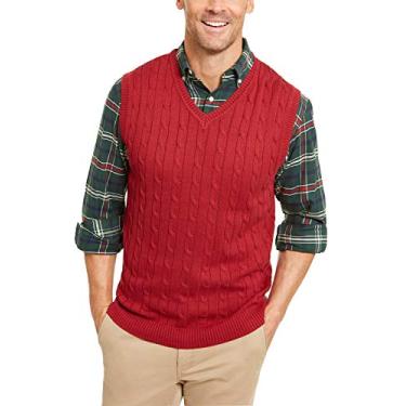 Imagem de MNCEGEER Suéter masculino casual de malha gola V sem mangas slim fit pulôver tricotado, Vermelho, P