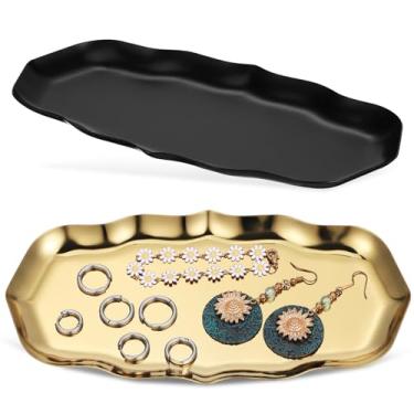 Imagem de 2 pçs bandejas de bugiganga bandeja de jóias anel prato de metal servindo bandeja bandejas decorativas pequena bandeja guarnição/187