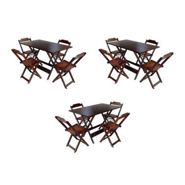 Imagem de Kit 3 Jogos de Mesa Dobravel com 4 Cadeiras de Madeira 120x70 para Restaurante e Bar - Imbuia