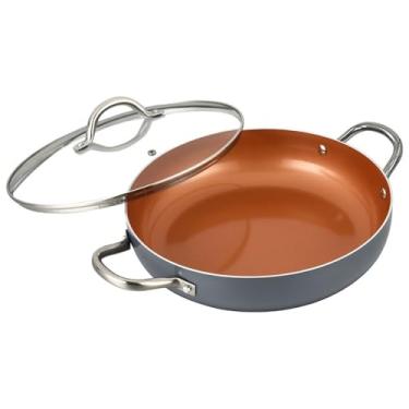 Imagem de Frigideira de alumínio com duas orelhas, frigideira com tampa, wok para frutos do mar, panela de macarrão instantâneo, fogão de indução a gás universal, 30 cm