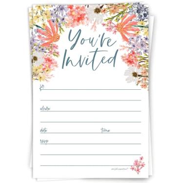 Imagem de Convites de flores silvestres com envelopes (20 unidades) - Tema floral boho jardim para chá de panela, 1º aniversário, aniversário adulto, brunch ou chá de bebê