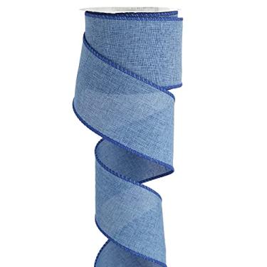 Imagem de HUIHUANG Fita azul jeans com fio para grinaldas de 6,3 cm fita de artesanato azul fita de juta com borda com fio para laços, artesanato, guirlanda, swags, decoração de árvores, embrulho de presente, decoração de casa - 10 jardas (9 m)