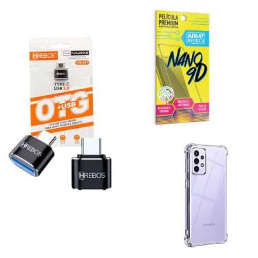 Imagem de Kit Adaptador USB para Tipo C + Capinha Samsung A52S 5G + Película 9D 