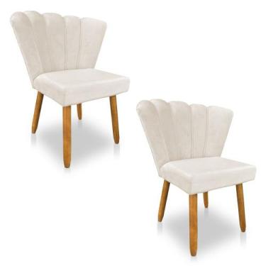 Imagem de Kit 02 Cadeiras Poltrona Flor Veludo Bege Pés Palito Castanho - Pallaz