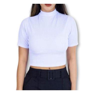 Imagem de Blusa Cropped canelado básico manga curta gola alta moda - Filó modas,