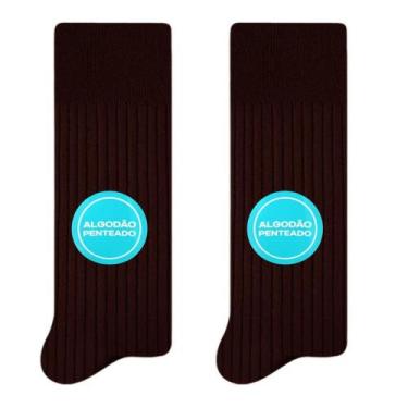 Imagem de Kit 2 Pares Meia Social Masculina Algodão Selene 8006, 39-43, Marrom