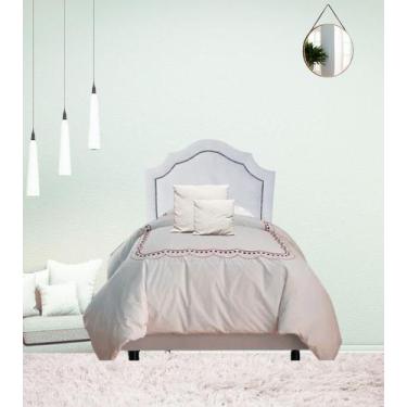 Imagem de Cabeceira Provençal Solteiro Deluxe Veludo Off White Tachas - Brilhos