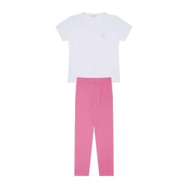 Imagem de Conjunto Infantil Menina Em Cotton, Blusa Básica Branca E Legging Rosa