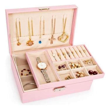 Imagem de Porta Joias Organizador Golden para Joias Brinco Anéis Relógios 27 Compartimentos Estilo Maleta