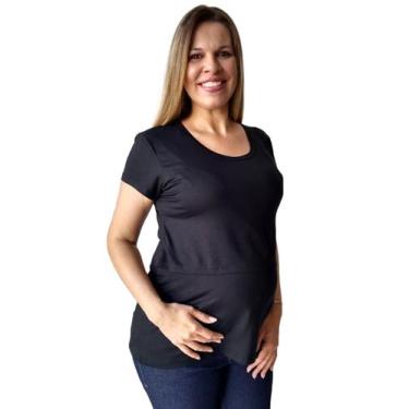 Imagem de Blusa amamentação gestante abertura sobreposta - Calupa, M, Preto
