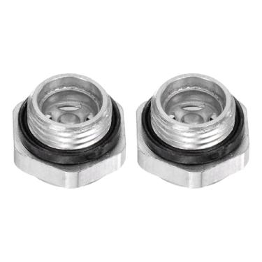 Imagem de HARFINGTON 2 peças de vidro de visão de óleo para compressor de ar 16 x 1,5 mm rosca macho medidor de nível de líquido cabeça hexagonal de alumínio indicador de óleo janela com anel de vedação para