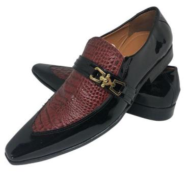 Imagem de Sapato Masculino Italiano Em Couro Social Vermelho Croco Ref: D684 - A