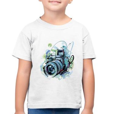 Imagem de Camiseta Algodão Infantil Câmera Fotográfica - Foca na Moda, Branco, 4