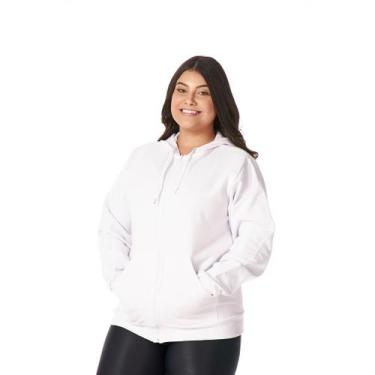 Imagem de Moletom Feminino Canguru Zíper Capuz Bolsos Estiloso Quentinho Confort