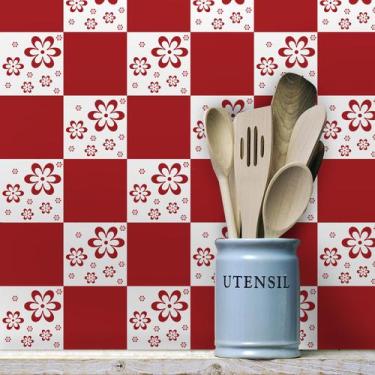 Imagem de Adesivo de Azulejo Floral Vermelho 15x15 - Para Cozinha 36un - Quartin